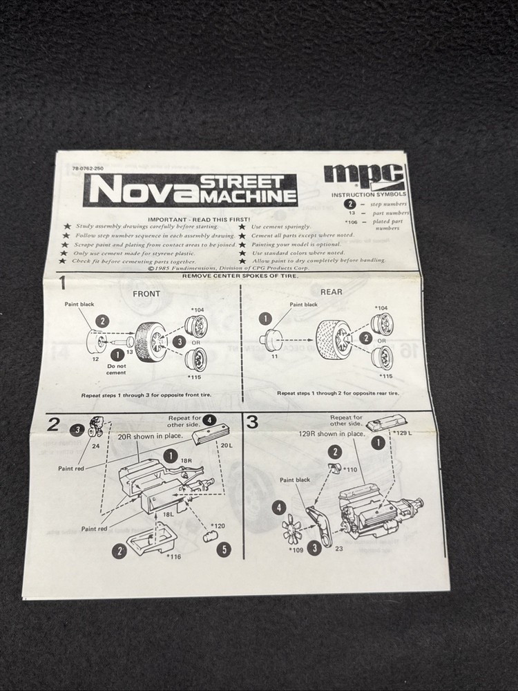 MPC Nova Street Machine 1-0762 Chevy Instructions Original 1978 1979 1985 Car