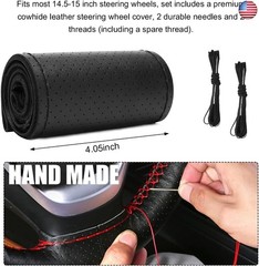 Genuine Leather Steering Wheel Cover, Stitch On Wrap for Steering Wheel up to