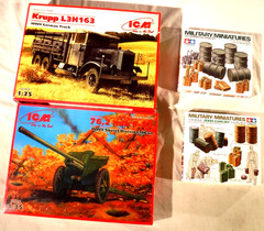 1/35 ICM German Army Truck Krupp L3H163 w/ Soviet 76.2mm F 22 & Cargo Fuel Drums