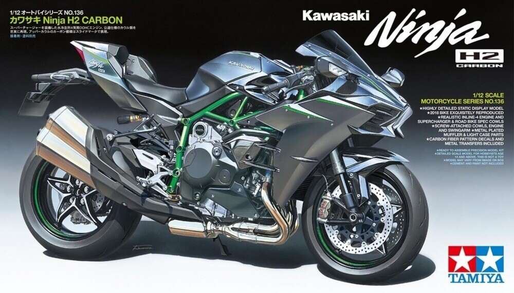 Tamiya 1:12 Kawasaki Ninja H2 Carbon Plastic Model Kit 14136