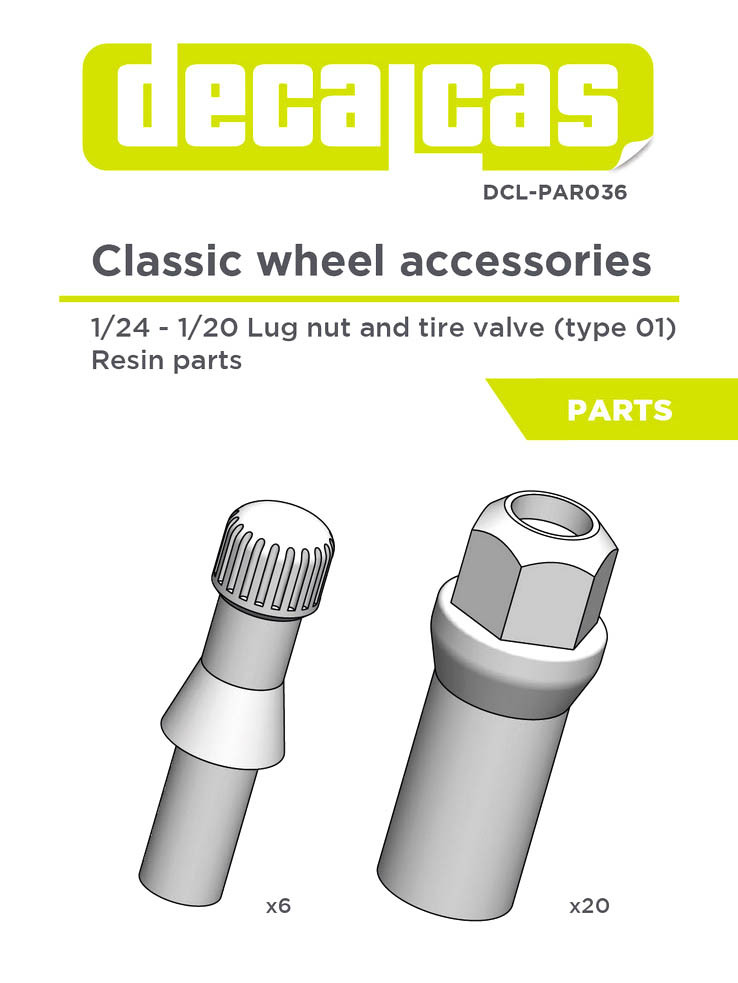 Decalcas 1/24 1/20 1/25 Classic Wheel Accessories – Lug Nuts and Tyre Valves