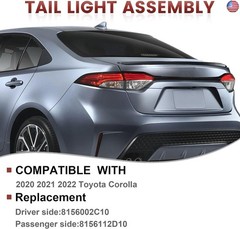 LED Tail Lights Outer Assembly Compatible with 2020-2024 Toyota Corolla Sedan L