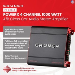 Crunch PX 1000.4 4 Channel 1000 Watt Amp A B Class Car Truck Motor Vehicle