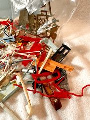 JUNK YARD SUPPLIES Misc. Left Over Model Car and Airplane Parts in Sterilite Tub