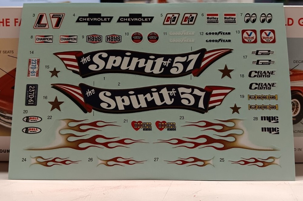 Spirit of 57 1957 Chevy Bel Air 1/25 Gasser Custom Waterslide Decal Sheet Flames