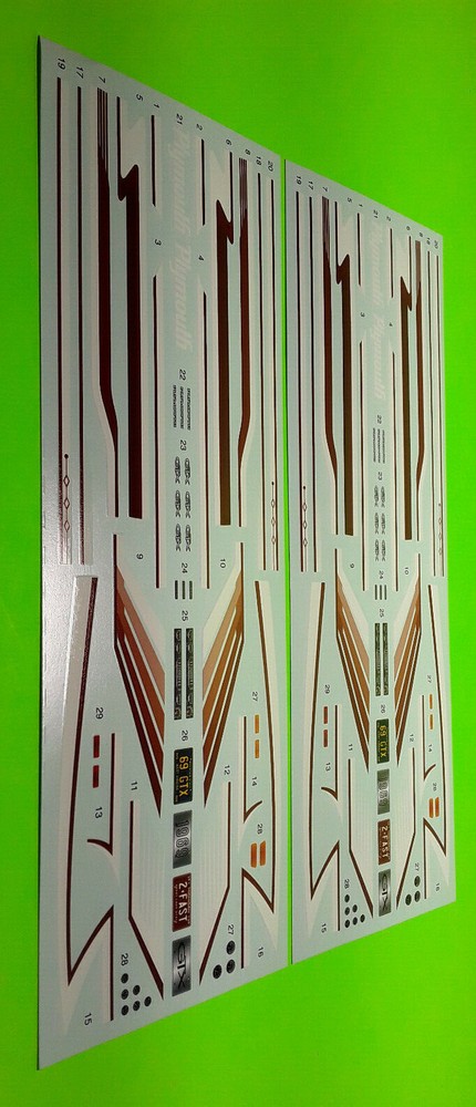 1969 Plymouth GTX Pro Street 1/25 Lot of 2 waterslide decal sheet drag graphics