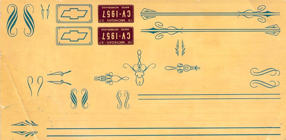 vintage car decals for AMT model decal 48084 PIN STRIPES, CHEV ENBLEM 3G