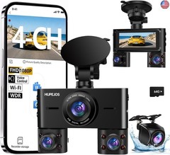 360° Dash Cam Front and Rear Inside, 4 Channel Dash Camera for Cars FHD