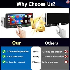 Single Din Touchscreen Radio with Wireless Apple CarPlay & Android Auto,
