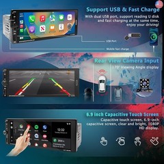 6.9 in Wireless Carplay Single Din Car Stereo, HD IPS Touchscreen Car Radio,