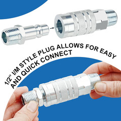 1/2” Air Hose Fittings Set, High Flow 4PCS I/M Industrial Type 1/2 Inch NPT Male