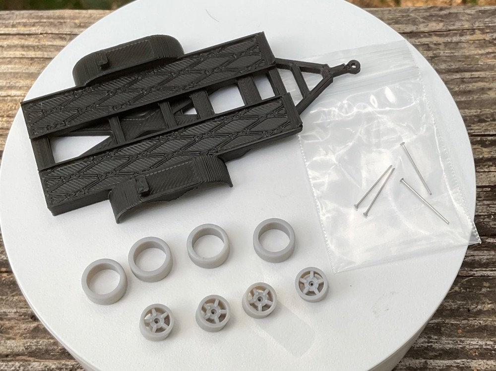 1/64 Car Hauler Trailer Model Kit Resin Wheels Tires Axles Hot Wheels Diorama