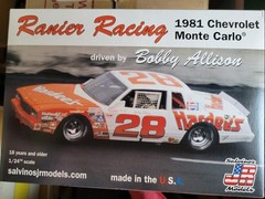 1/24 scale plastic model car decal set , nascar . Ranier Racing , Hardee’s