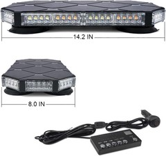 56 LED Amber Rooftop Strobe Beacon Lights Bar W/Controller Magnetic Emergency Tr