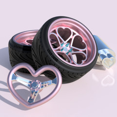 1:25-1:24 Scale Heart Set SK Mona Resin Printed Rims , Wheel and Exhaust Kit