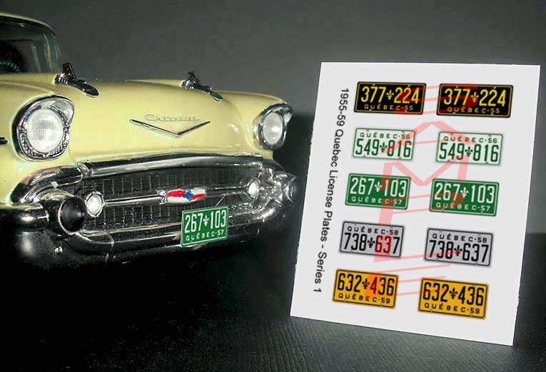 1955 – 1959 QUEBEC CANADA miniature PLATES for 1/25 scale MODEL CARS—PLEASE READ