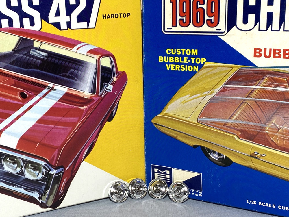 MPC 1969 CHEVROLET IMPALA HT/CV SS427 #369/469-200 AMT 1/25 NOS CHROME HUB CAPS