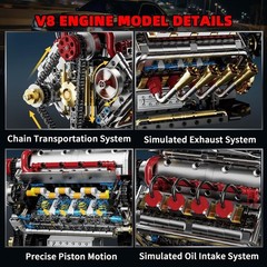 Authentic V8 Engine Model Kit – 1176 PCS with USB Rechargeable Motor for Adults