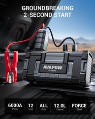 Avapow 6000A Car Battery Jump Starterfor All Gas Or Up To 12L Diesel Powerful