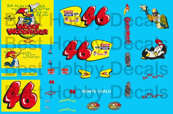 #46 Wally Dallenback Woody Woodpecker 1998 Chevrolet 1/24th + 1/25th Decals