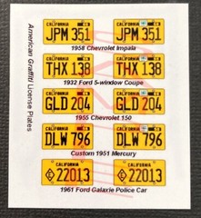 AMERICAN GRAFFITI MOVIE CAR miniature LICENSE PLATES for 1/25 scale MODEL CARS