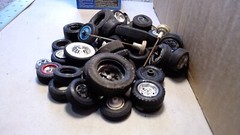 Oil Filter Box of 50 Model Car Tires/Rims Rubber/Plastic 1:24 & 1:25 Mostly