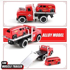 1:64 Alloy Muscle Truck Flatbed Transport Car Vehicles Model Diecasts Metal Trai