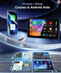 Single Din Car Stereo with Wireless A-pple Carplay Android Auto, 9″ IPS