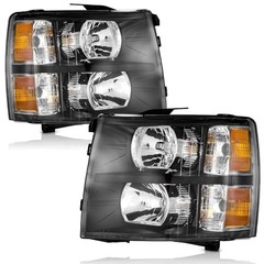 Headlights Pair OE Replacement Clear Lens I Black Housing I Amber Reflector