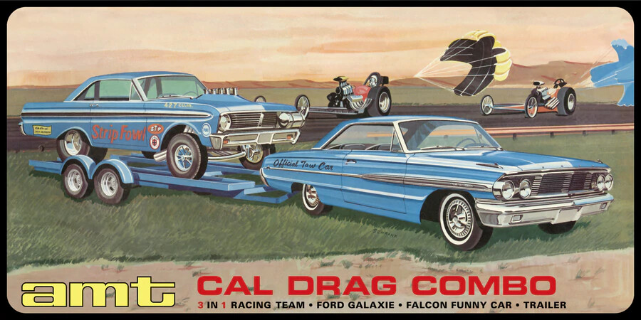AMT 1/25 Cal Drag Combo:1964 Ford Galaxie, Falcon Funny Car & Trailer Model Kit
