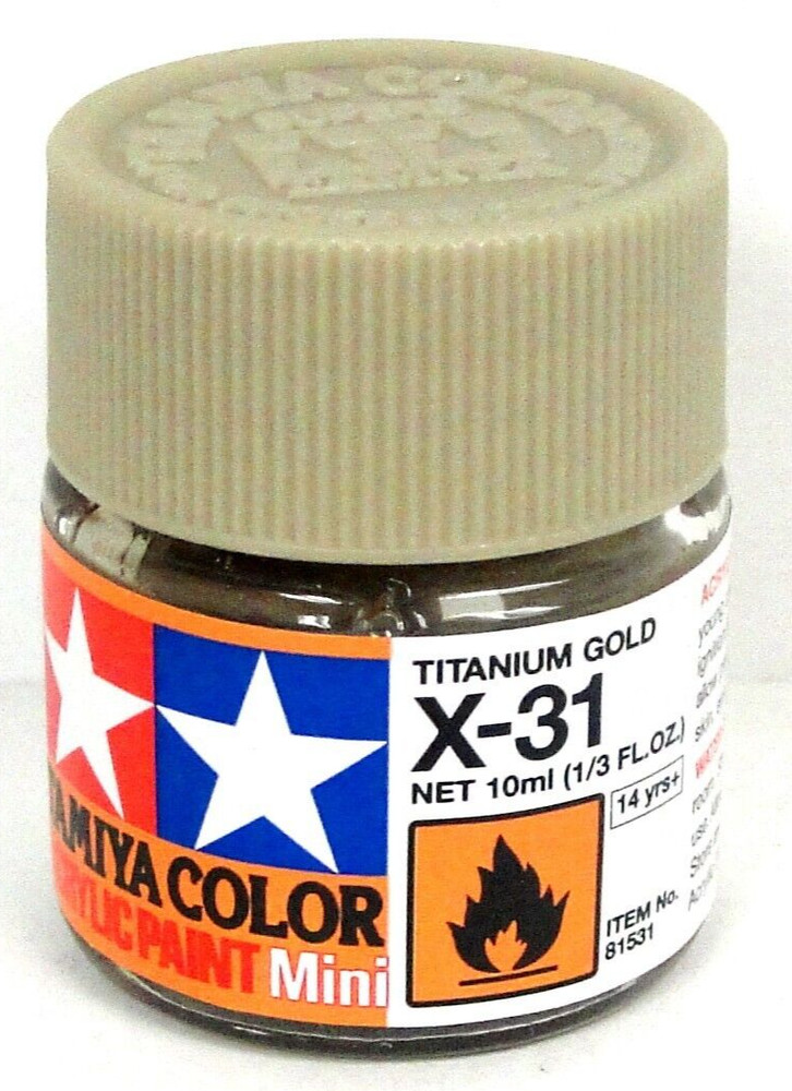 Tamiya 81531 X-31 Titanium Gold 1/3 oz Acrylic “Mini” Paint Bottle