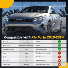 19-24 Left Driver Side Mirror Compatible with KIA Forte 2019 2020 2021 2022 2023