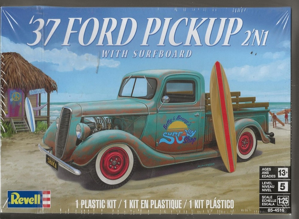Revell 1937 ’37 Ford Pickup w/ Surfboard 2 Options, Builds 1 in 1/25 4516 (103)