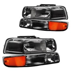Headlights Assembly Compatible With 1999-2002 Silverado 1500 2500 Black + Amber