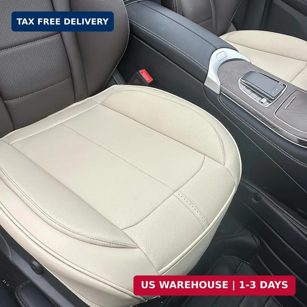 2 Pack Leather Front Car Seat Cover Bottom Only, Anti-slip Padded Seat Cushion,