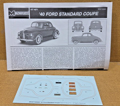 1940 FORD Standard Coupe DECALS & INSTRUCTIONS 1/25 Scale Monogram Model PARTS
