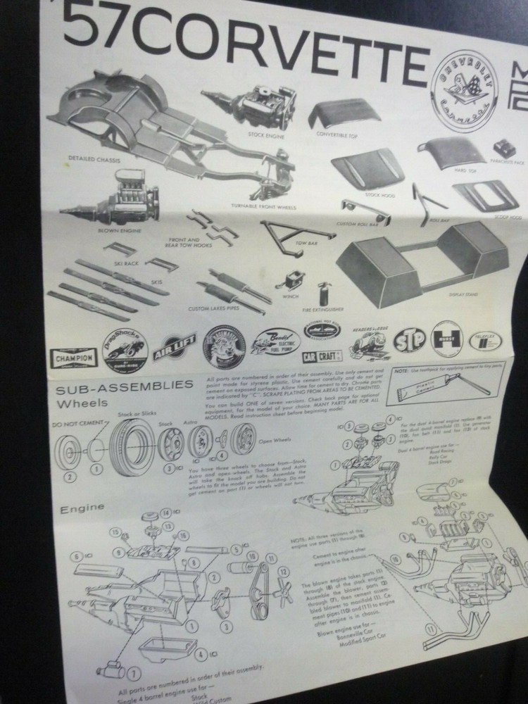 Vintage MPC 1957 Corvette model kit INSTRUCTIONS only
