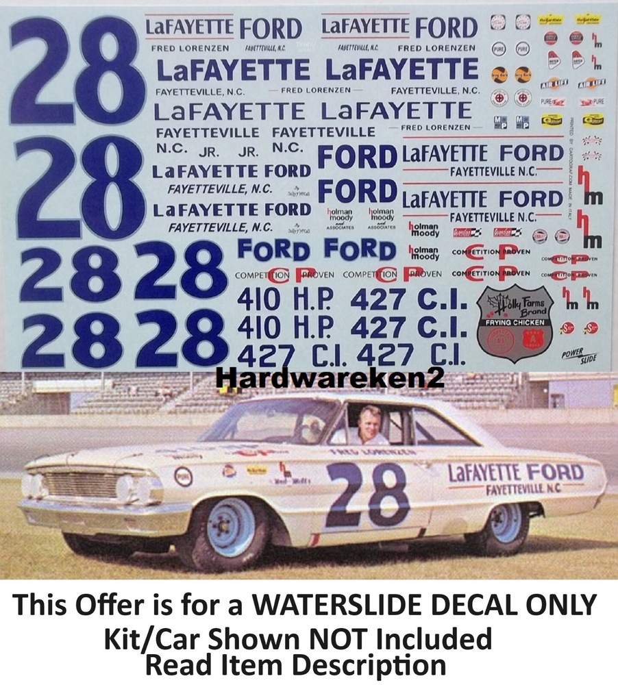 NASCAR DECAL #28 LaFAYETTE FORD 1964-1967 FORD FRED LORENZEN