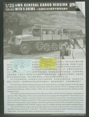 Great Wall Hobby 1/35 Scale SWS Cargo Version Decals & PE from Kit No. L3512