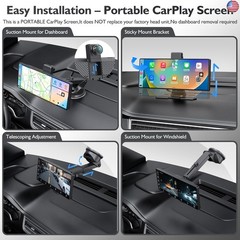 10.26″ Portable Carplay Screen for Car, 4K HD Car Stereo Touch Screen with
