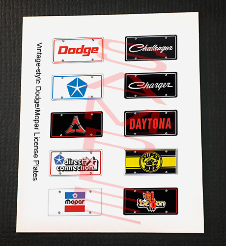 VINTAGE STYLE DODGE MOPAR miniature LICENSE PLATES for 1/25 scale MODEL CARS