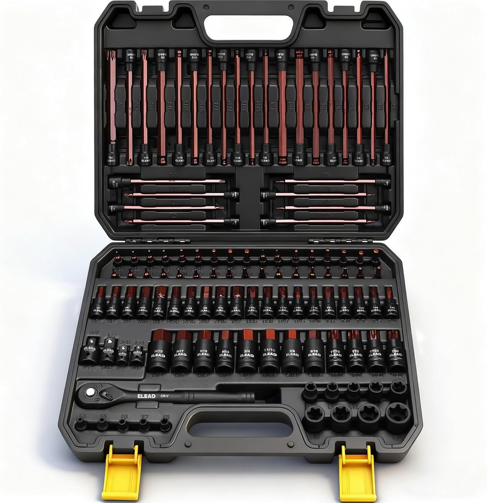 112-Piece Torx and Allen Bit Socket Set, 1/4″, 3/8″,1/2″ Drive Bit Socket Set wi