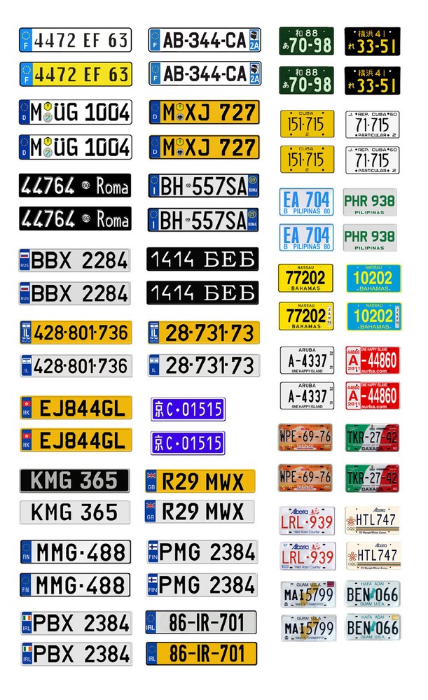 1/43 scale model car assorted international license plates tags
