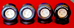 4 (GOOD/YEAR SUPER WIDE RACING SLICKS WIDE RACING WHEELS WITH STUDS & AXLES 1/25