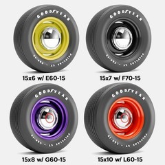 1/18 Resin 15 inch Mopar Steelie Wheels, Goodyear Polyglas Tires, and Brakes