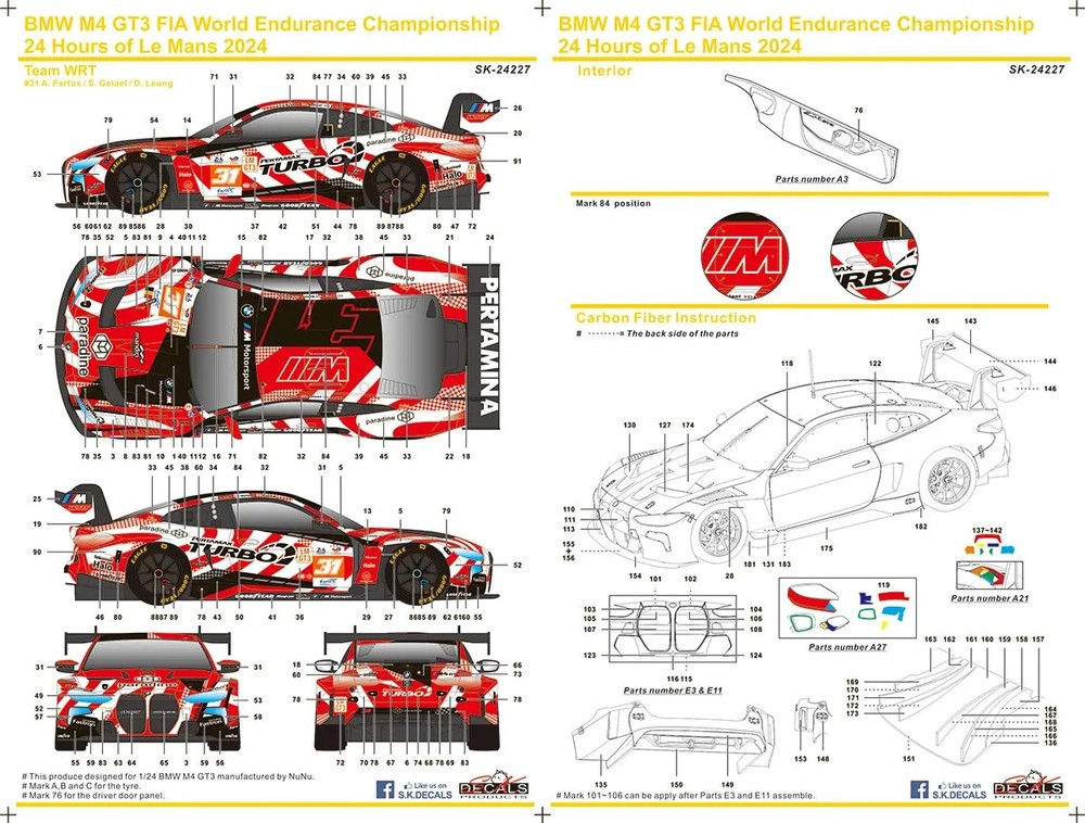 SK decal 1/24 BMW M4 GT3 Le Mans 2024 Team WRT No.31 Full Decal for nunu 16728