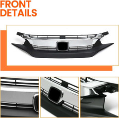 3PCS Front Bumper Grille Grill Fit for 2016 2017 2018 Honda Civic Coupe Sedan Fr