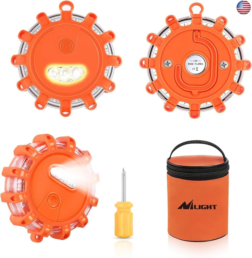 Nilight LED Road Flares Emergency Lights 3 Pack,9 Flash Models Roadside