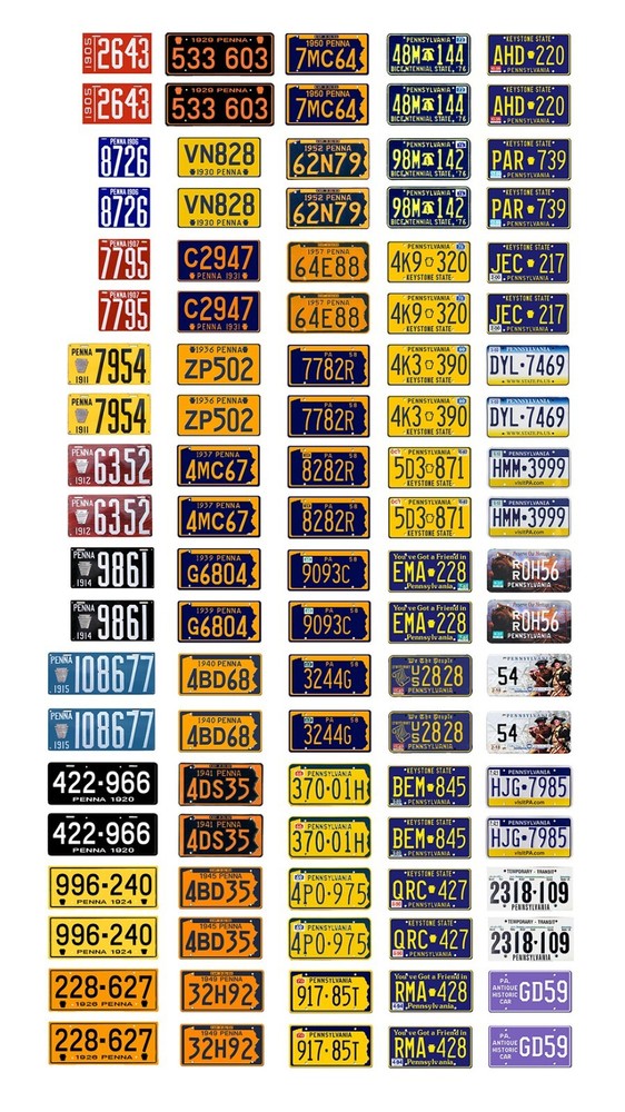 1/64 scale model car assorted USA Pennsylvania license plates state tags 1:64
