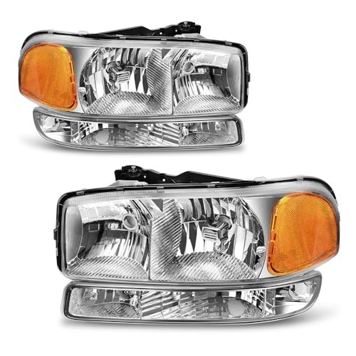 Headlight Fit 1999-2006 Sierra Clear Lens Amber Reflector Chrome Housing